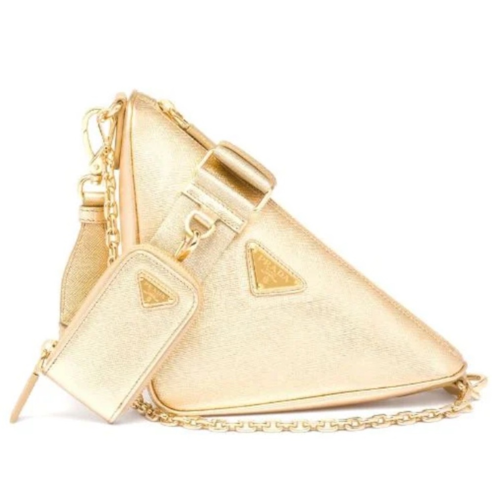 Prada gold saffiano leather triangle bag